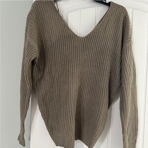 Taupe V-Neck Knit Sweater